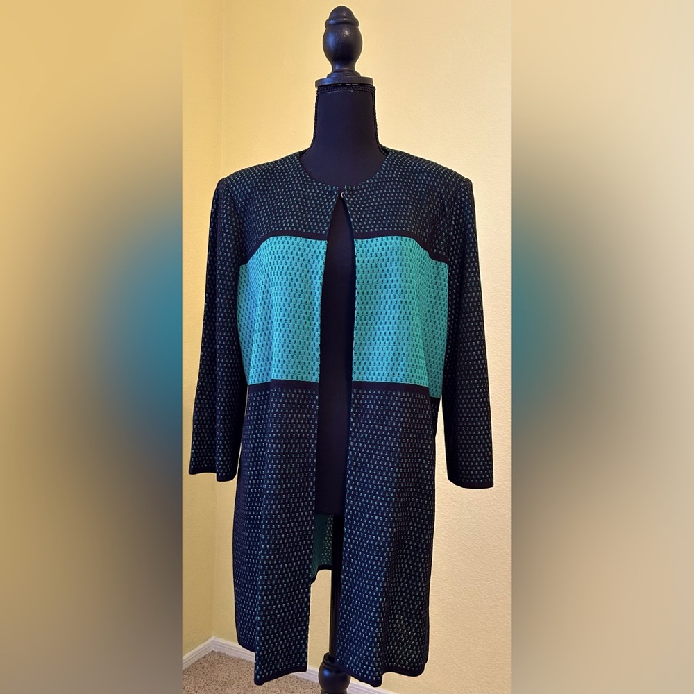 Misook Black and Green Long Jacket